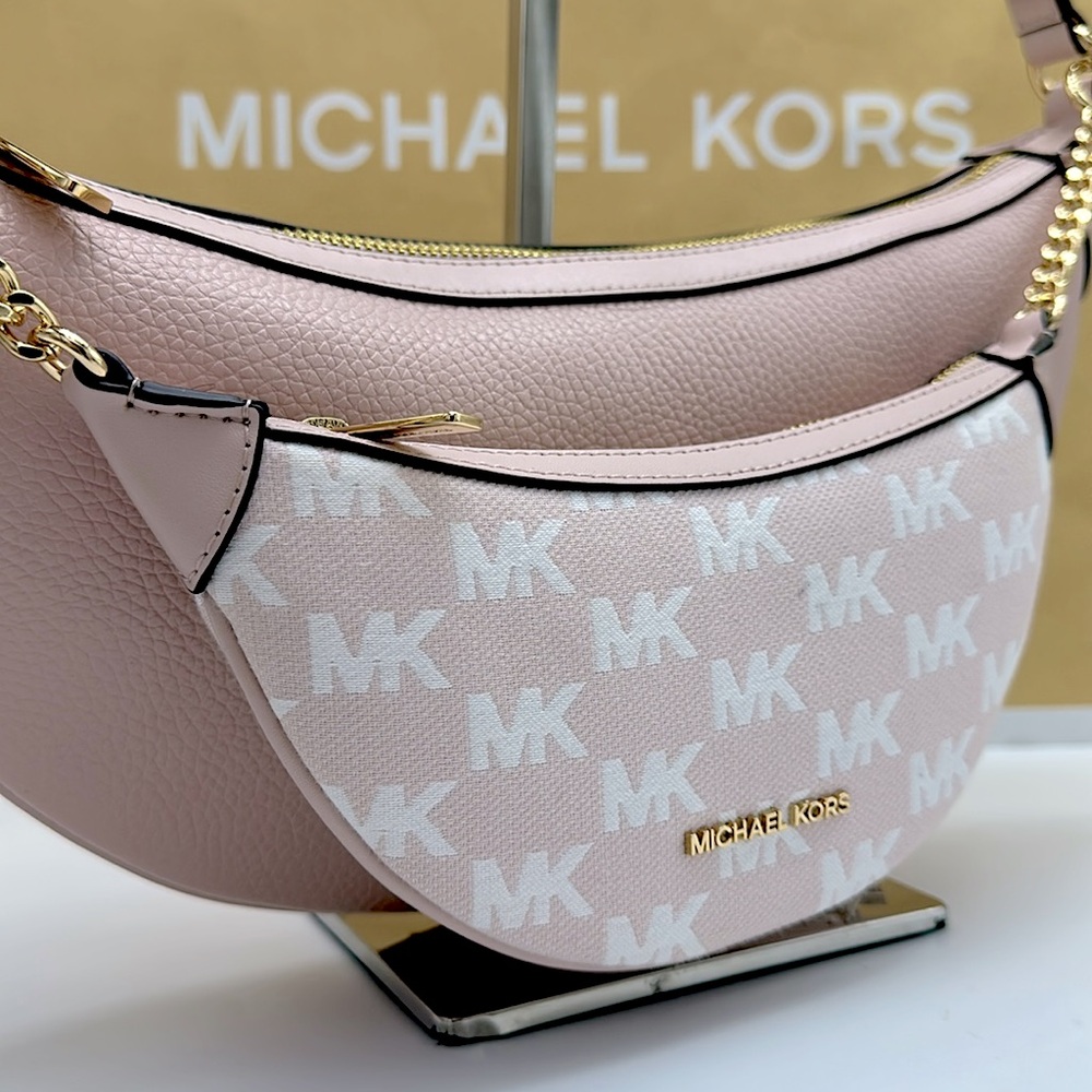 MICHAEL KORS Hollis Medium 2-in-1 Pebbled Leather and Logo Jacquard Shoulder Bag - Picture 5 of 16